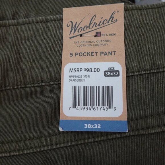 Woolrich 5 Pocket Pant Jeans Men's Size 38x32 Green Denim Stretch Utility Pocket - Picture 9 of 11